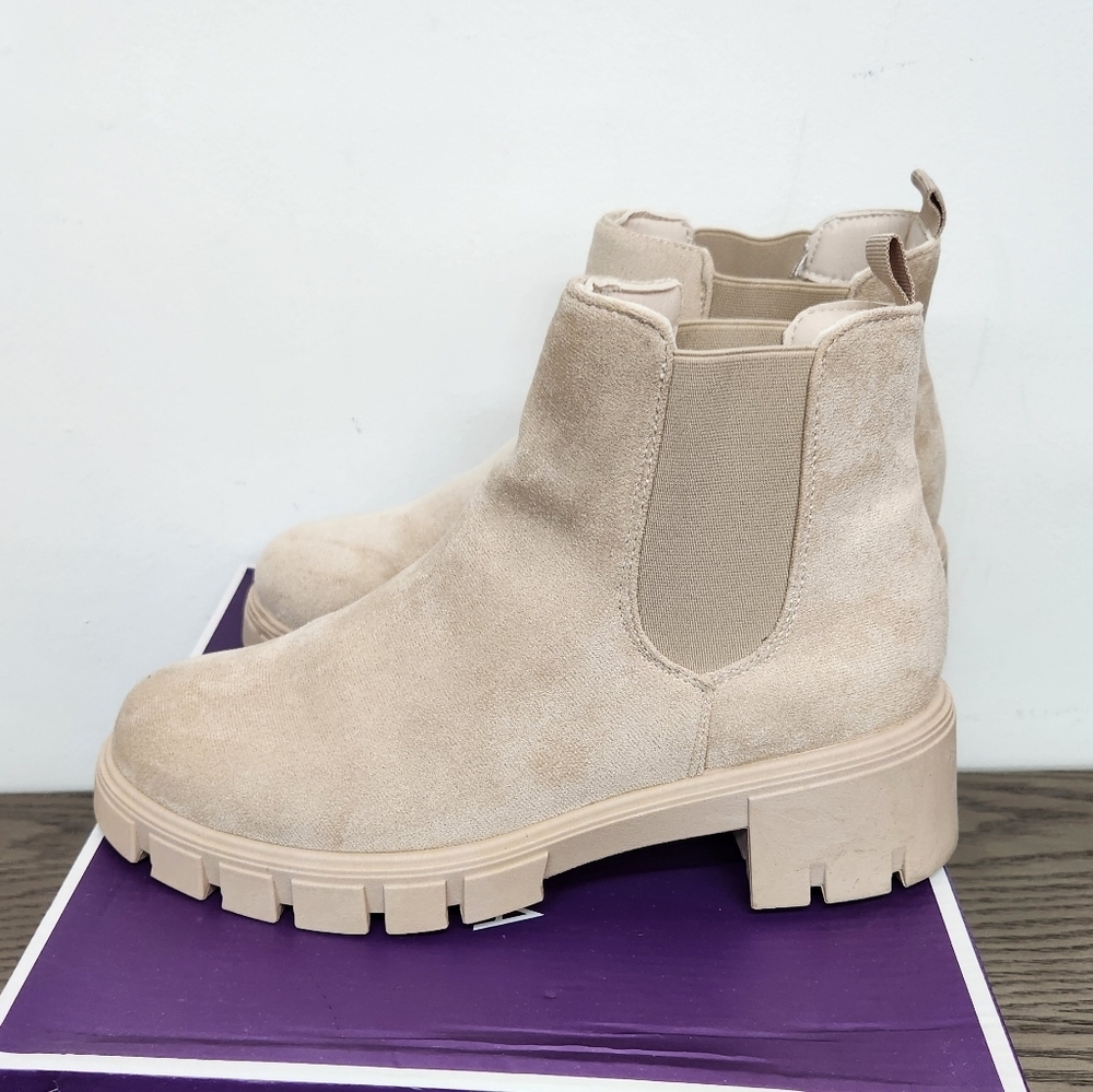 Top Moda Suede Chunky Sole Boots Womens 10 Beige Fall Combat - Picture 11 of 12